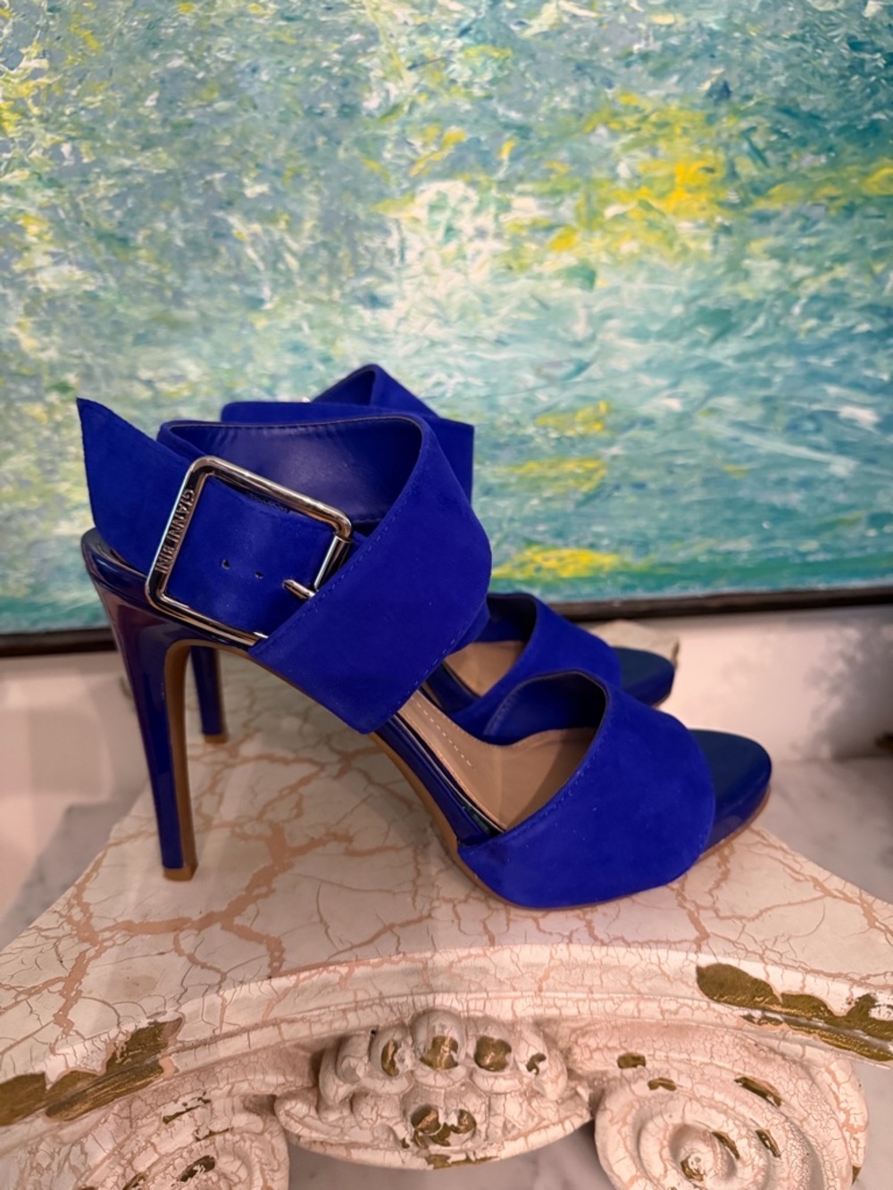 Gianni Bini Cobalt Blue Suede High Heel Sandals